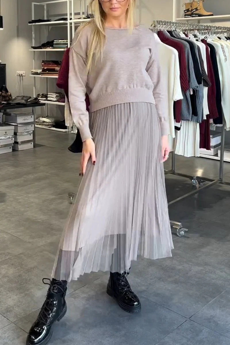 Women's Elegant Pleated Skirt and Sweater Set Lune London