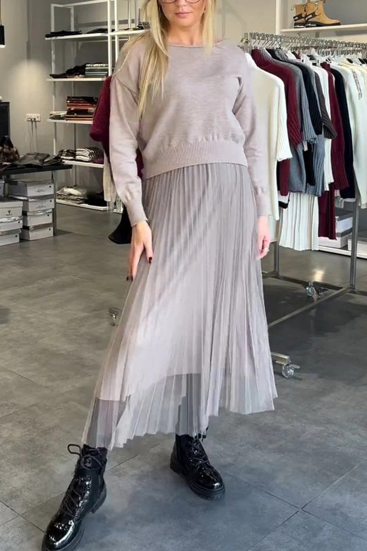 Women's Elegant Pleated Skirt and Sweater Set Lune London