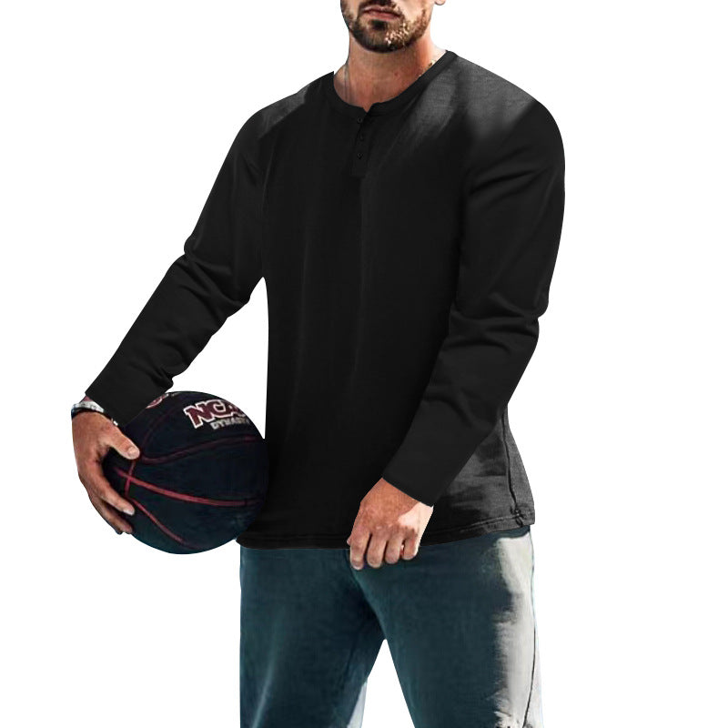 Men's long sleeve Henley shirt in textured fabric with practical button details Lune London