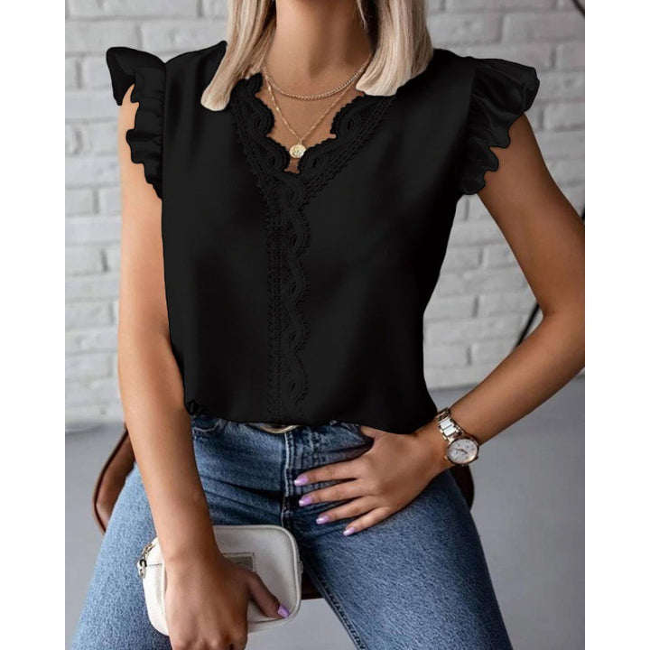 Women's blouse with ruffle details and lace appliqués Lune London