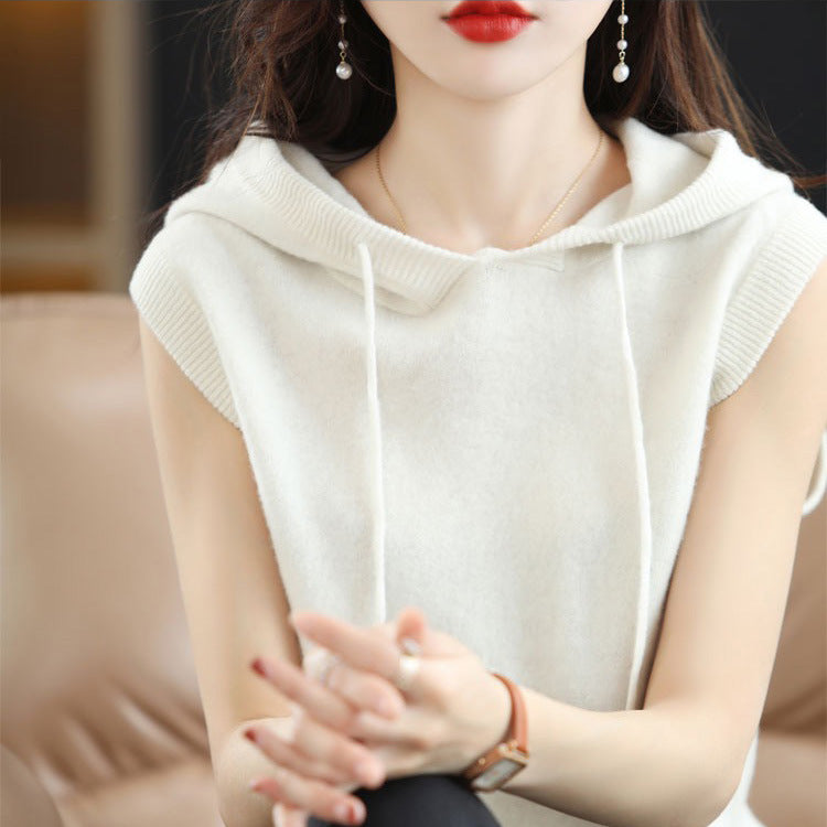 Women's hoodie with sleeveless design and elegant V-neck Lune London