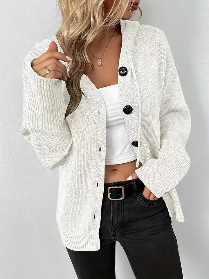 Ladies comfortable cardigan with hood and large buttons Lune London