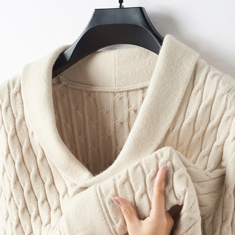 Men's knitted jacket with modern cable pattern and elegant collar Chic and Style