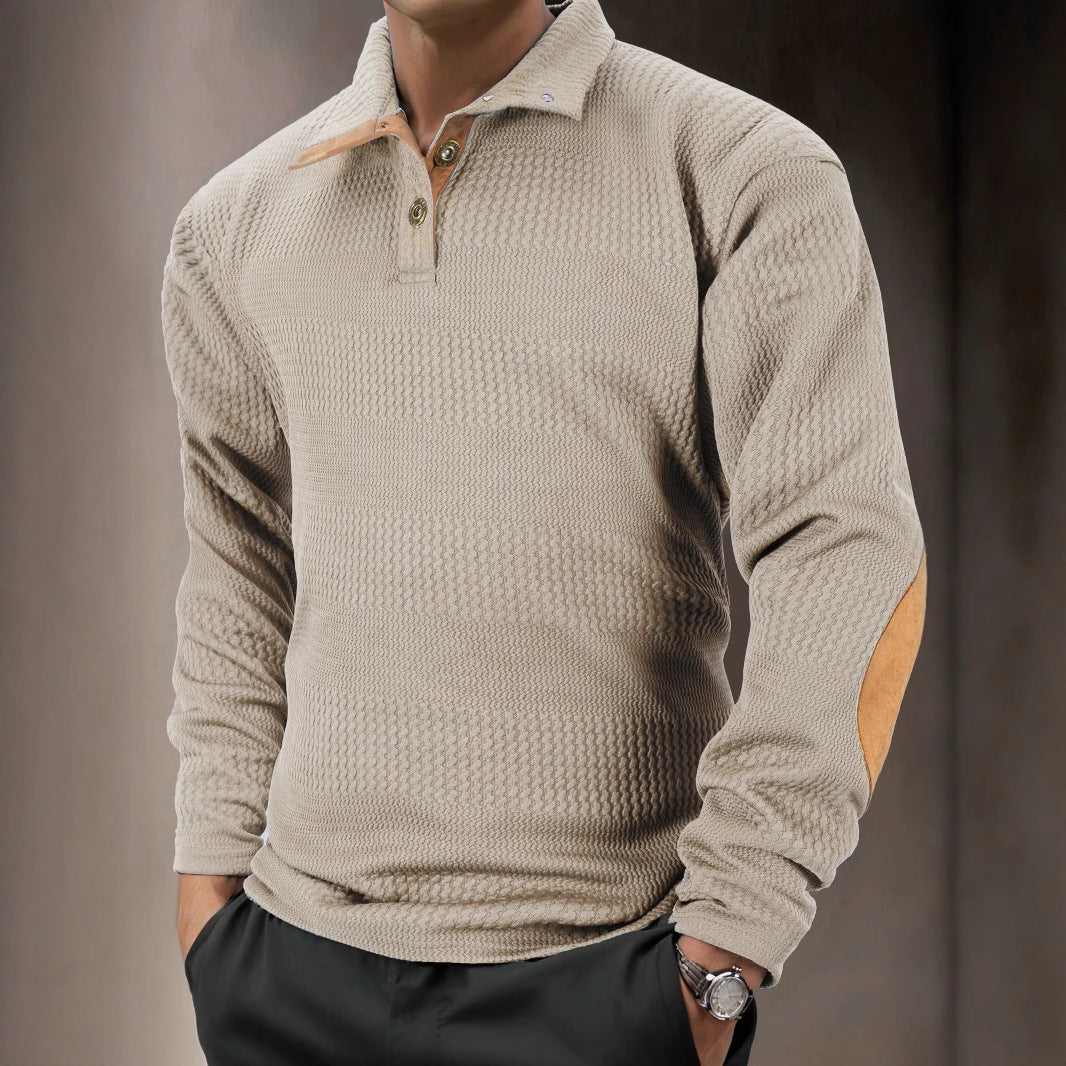 Men's structured long sleeve polo with high-quality contrasting elements Lune London