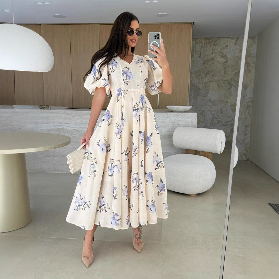 Maxi dress for women with floral patterns and puff sleeves Lune London