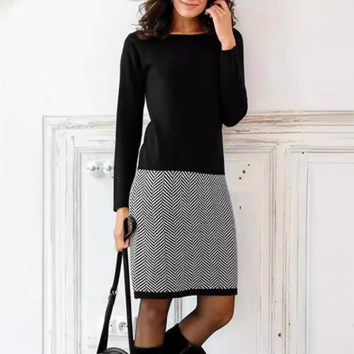 Women's Knitted Dress with Elegant Chevron Pattern Lune London
