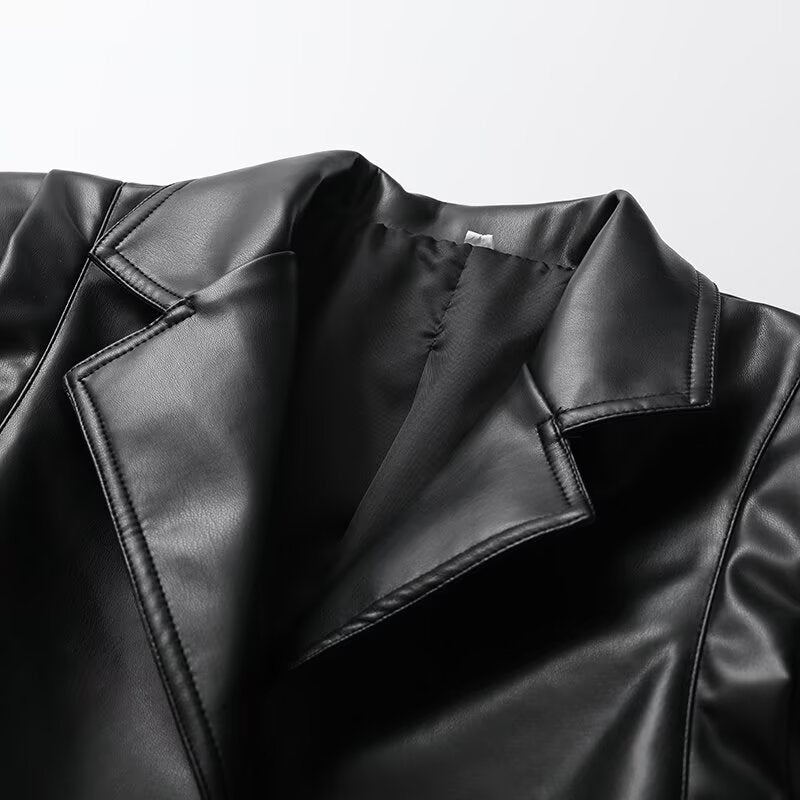 Ladies elegant faux leather jacket with innovative belt Lune London