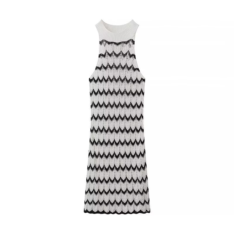 Knitted dress for ladies with wavy pattern and elegant racerback Lune London