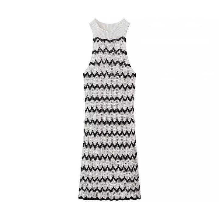 Knitted dress for ladies with wavy pattern and elegant racerback Lune London