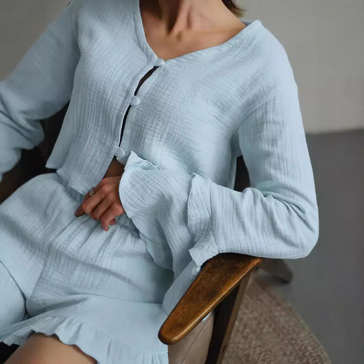 Women's set consisting of a lightweight top and ruffled shorts Lune London