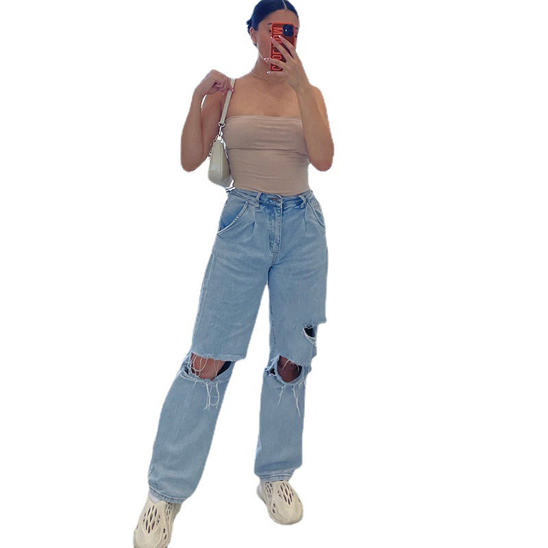 Lune London Women's Distressed Mom Jeans