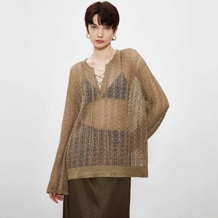 Pull décontracté en tricot aéré pour femmes avec un col sophistiqué Chic & Stil