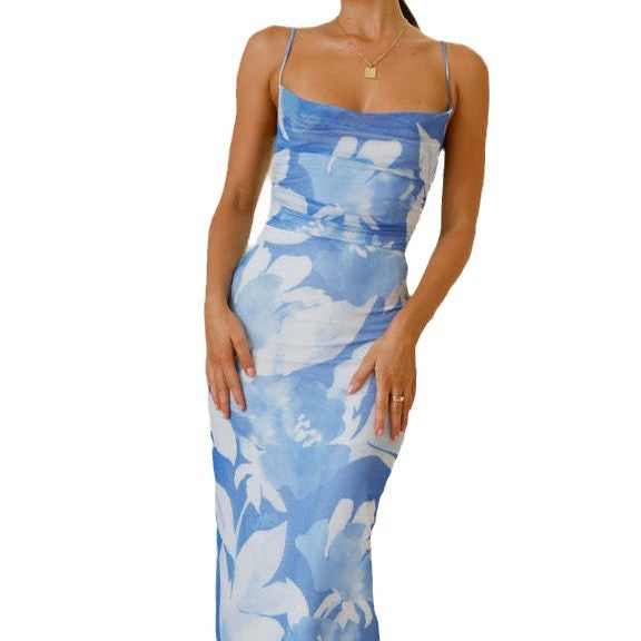 Elegant maxi dress for women with floral print and thin straps Chic & Stil