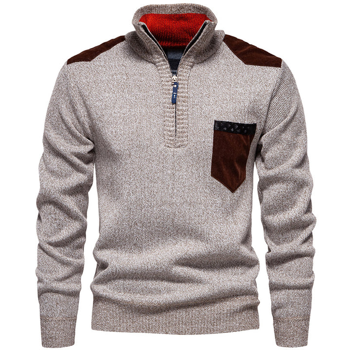 Men's high collar pullover with contrasting details and practical pockets Lune London