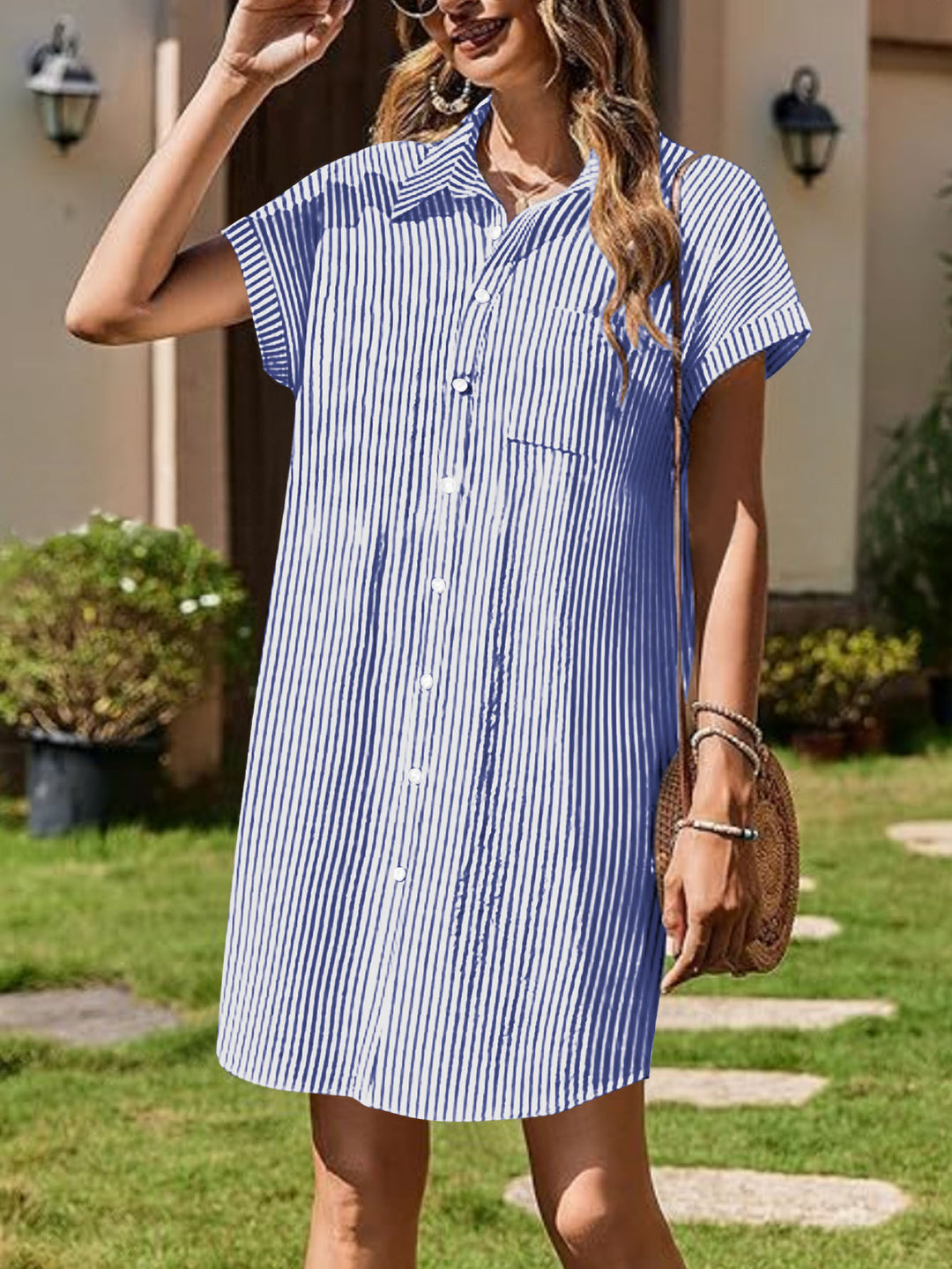 Shirt dress women with fine stripes and practical pockets Lune London