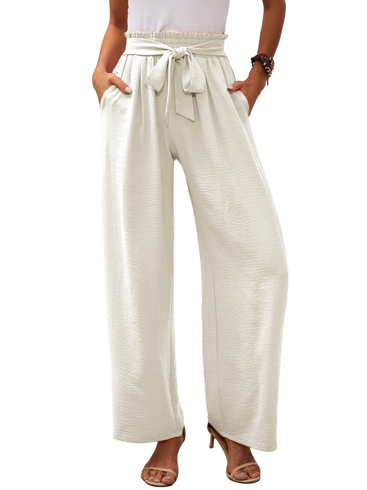 Wide palazzo pants for women with elastic waist and tie belt Lune London