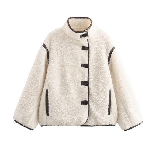 Fleece transition jacket for ladies with high collar and practical pockets Lune London