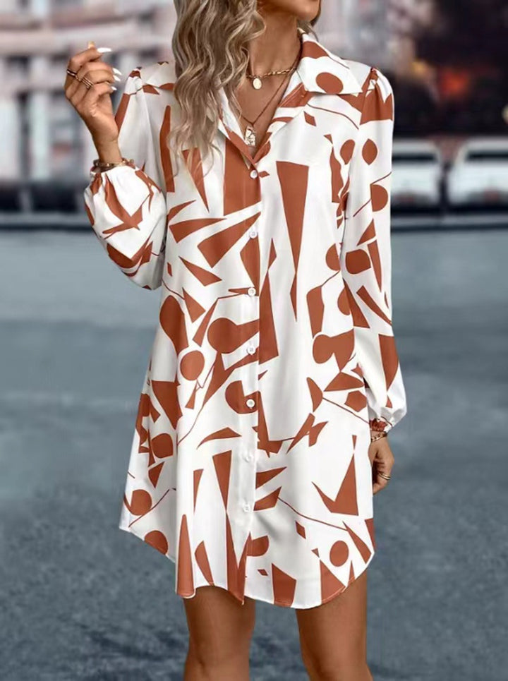 Robe blouse femme avec motif géométrique et détails de boutons Chic & Stil