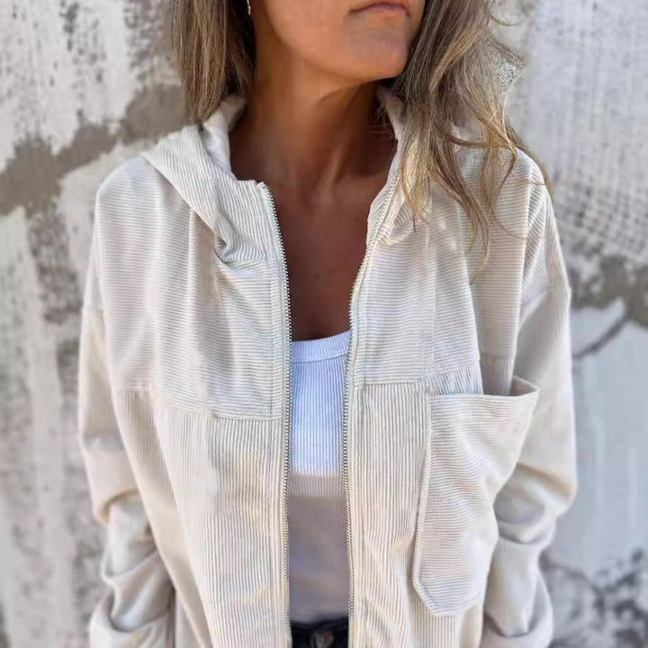 Slightly tailored corduroy jacket for women with practical pockets Lune London