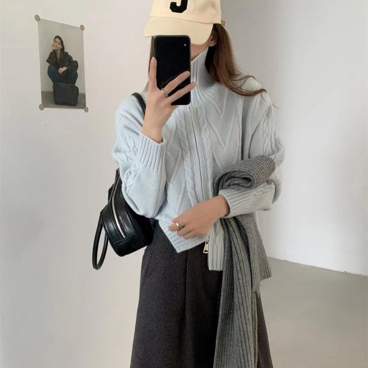 Cardigan femme avec structure en tricot torsadé et col haut Chic & Stil