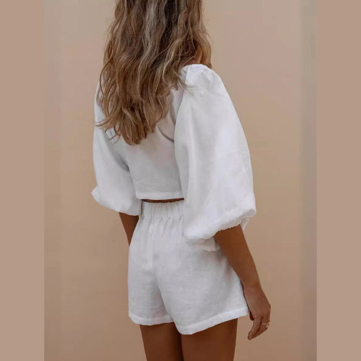 Ensemble stylé pour femmes en deux pièces avec des manches bouffantes et un nœud Chic & Stil