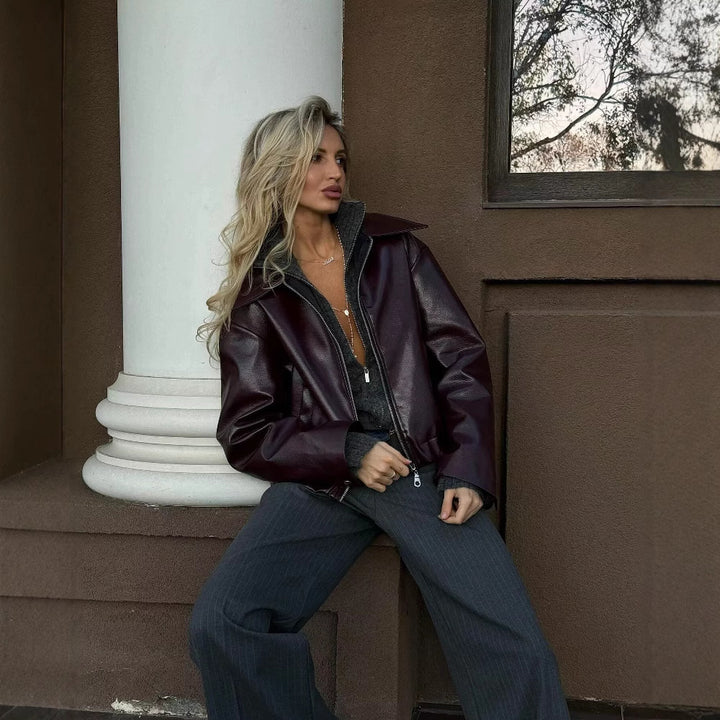 Veste en faux cuir tendance pour femmes avec col élégant Chic & Stil