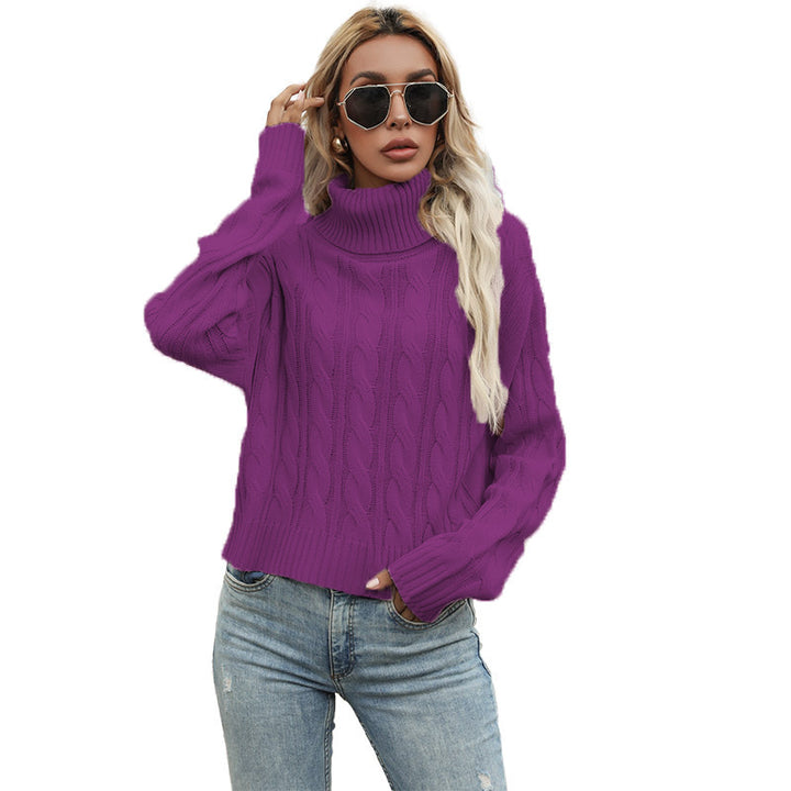 Pull en tricot épais pour femme avec col haut et motif en torsades Chic & Stil
