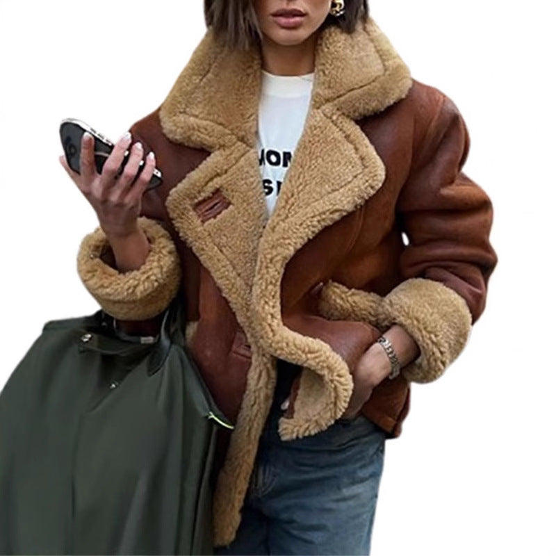 Casual and trendy teddy jacket for women with a large collar and soft interior Lune London