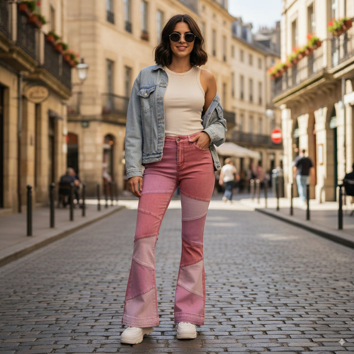 Flared jeans for women with elegant patchwork design Lune London