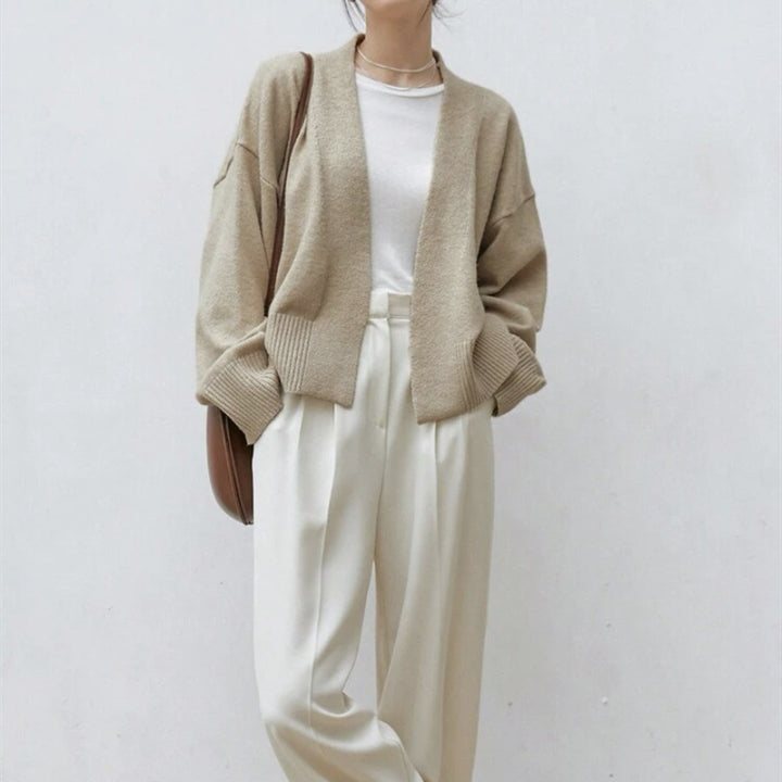 Hybrid cardigan for women with wide ribbed edge and belt Lune London