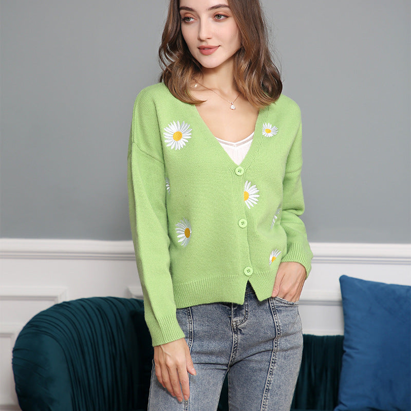 Knit jacket for women with floral pattern and V-neck Lune London
