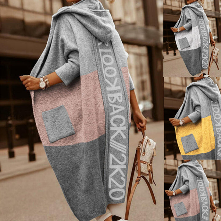 Oversized knitted coat with hood and pockets for women Lune London
