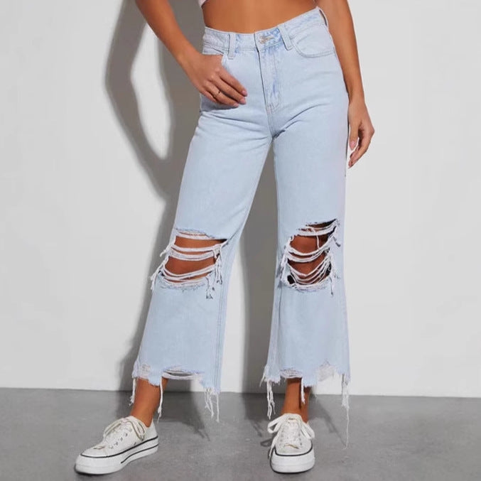 Jeans détruits pour femmes avec coupe loose et déchirures audacieuses Chic & Stil