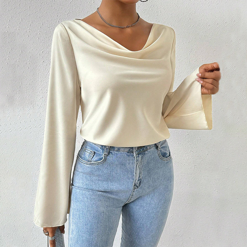 Women's blouse with chic cascading neckline and long sleeves Chic & Stil