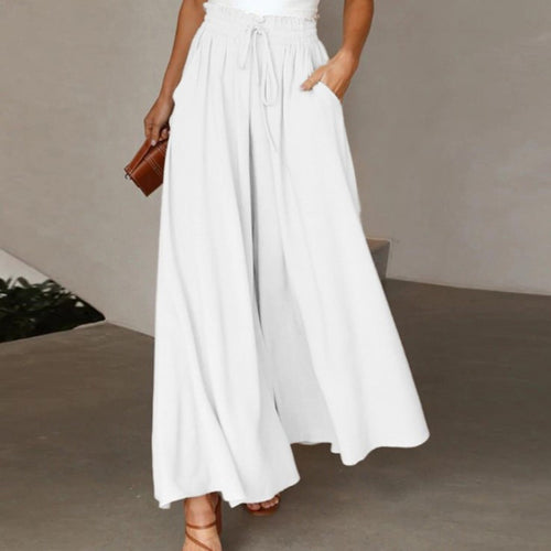 Fluid maxi pants for women with elastic waistband and side pockets Lune London