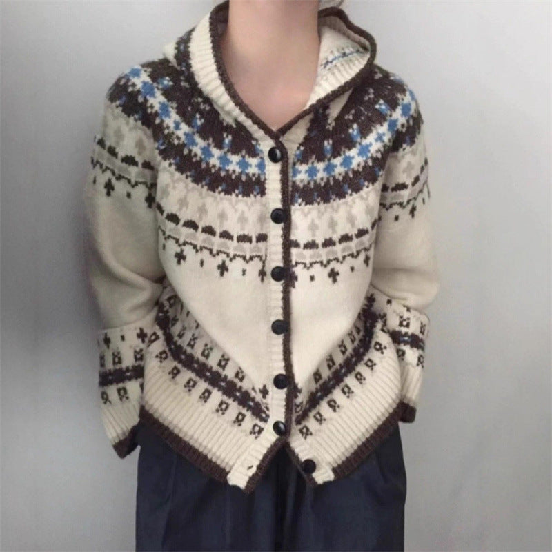Cardigan féminin à la mode avec capuche et motif traditionnel norvégien Chic & Stil