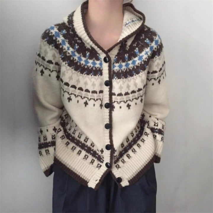Cardigan féminin à la mode avec capuche et motif traditionnel norvégien Chic & Stil
