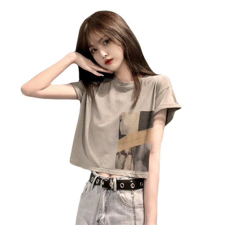 Women’s Crop T-Shirt with Creative Graphic Print Lune London