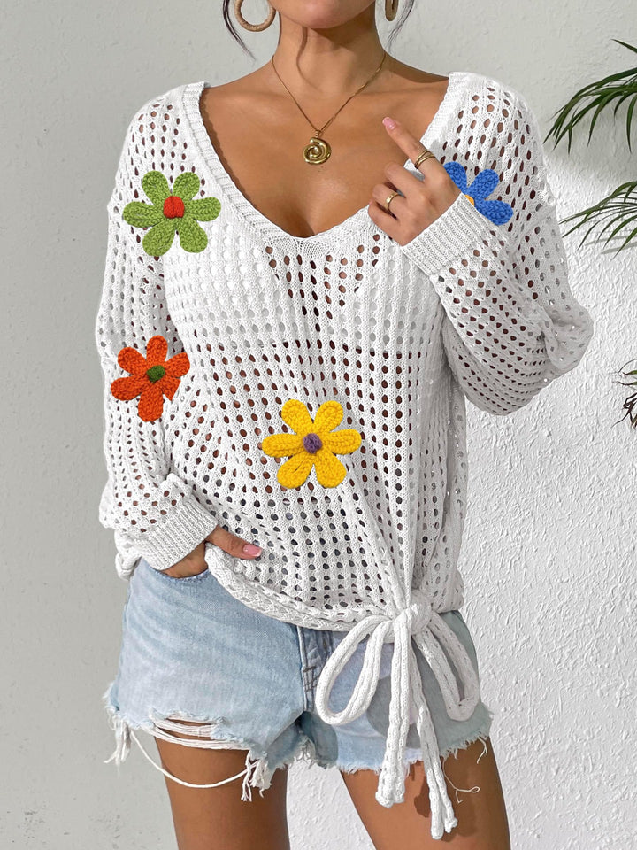 Ladies Open Weave Floral Vest Lune London