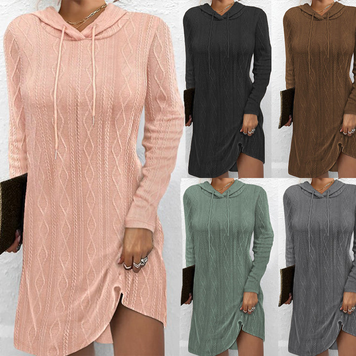 Hooded dress for women with textured knit pattern Lune London