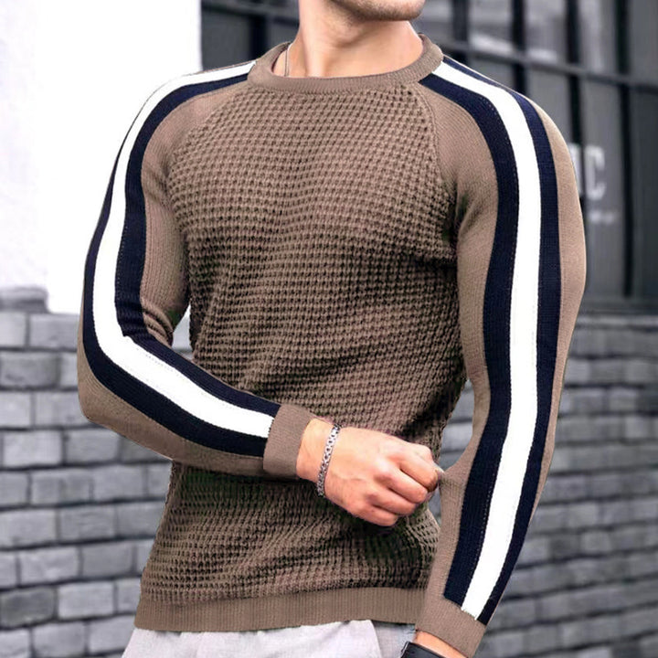 Men's trendy crew neck sweater with textured surface and contrasting stripes Lune London
