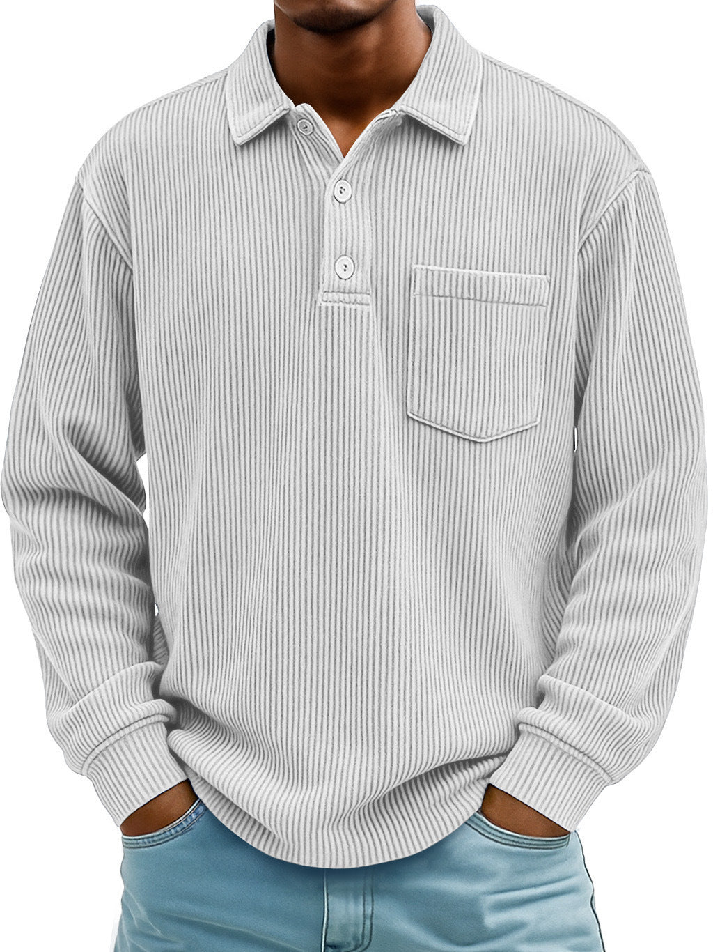 Men's Long Sleeve Casual Polo in Textured Fabric Lune London
