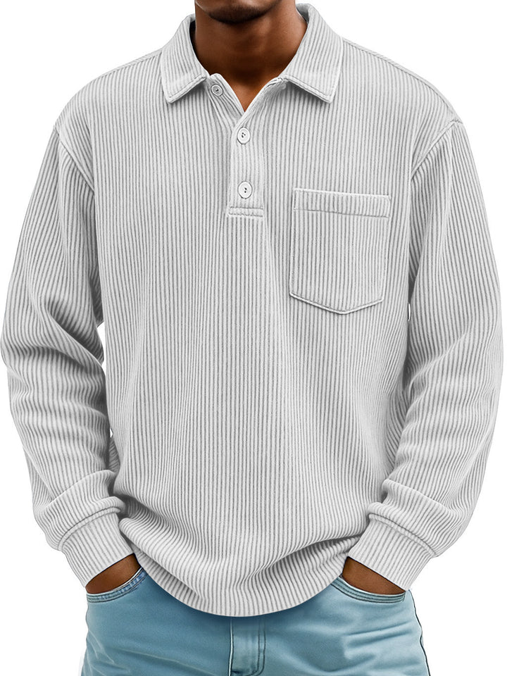 Men's Long Sleeve Casual Polo in Textured Fabric Lune London