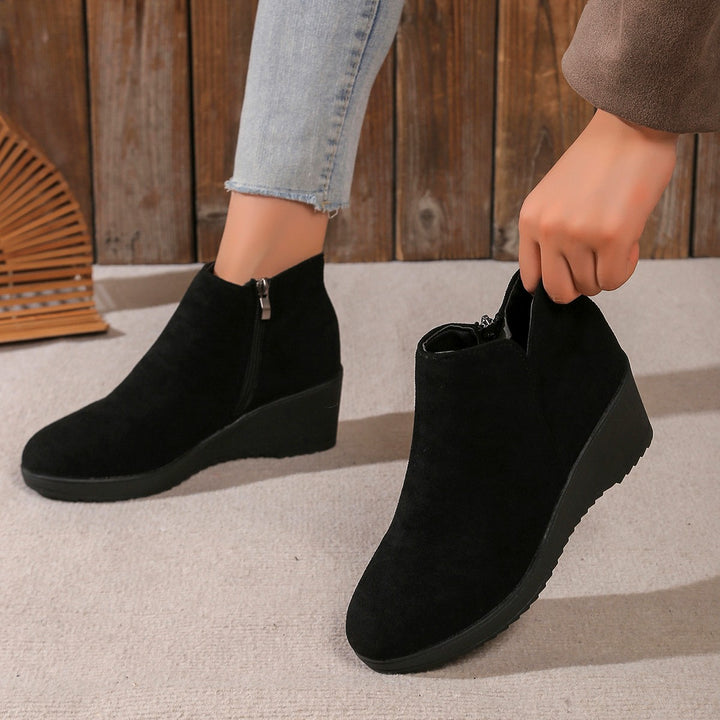 Women’s platform heel ankle boots in soft suede Lune London