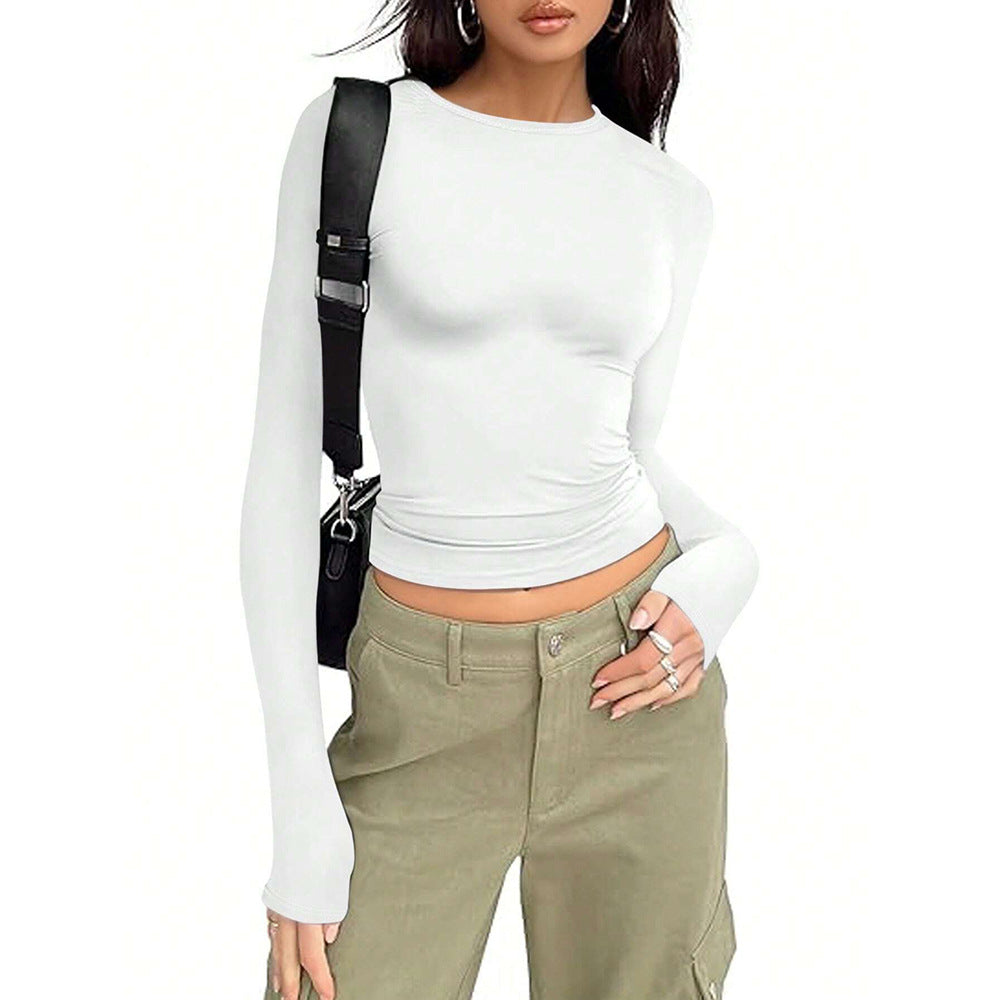 Chemise basique à manches longues pour femmes avec un élégant col rond Chic & Stil
