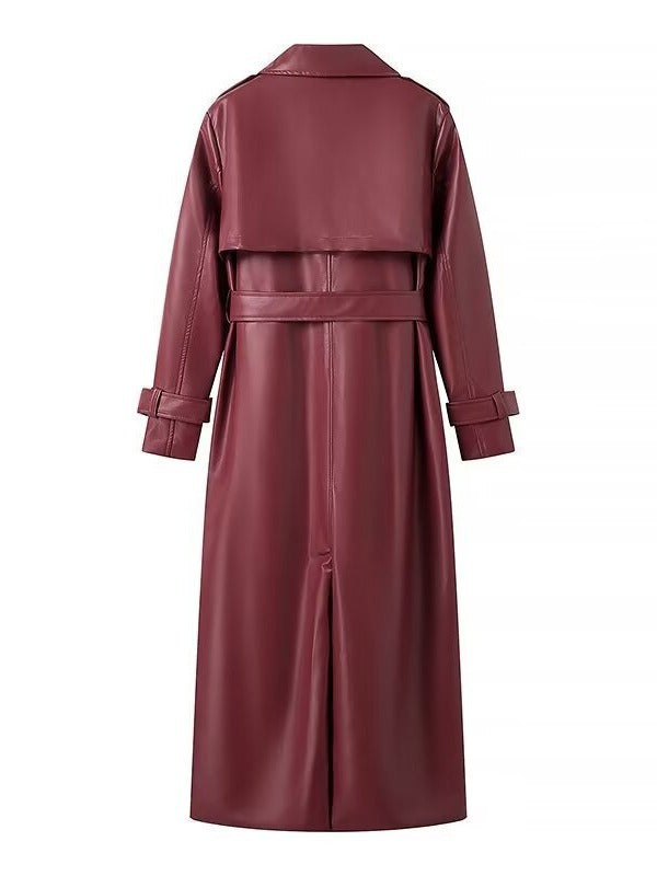 Women's faux leather trench coat with adjustable waist belt and chic collar Lune London