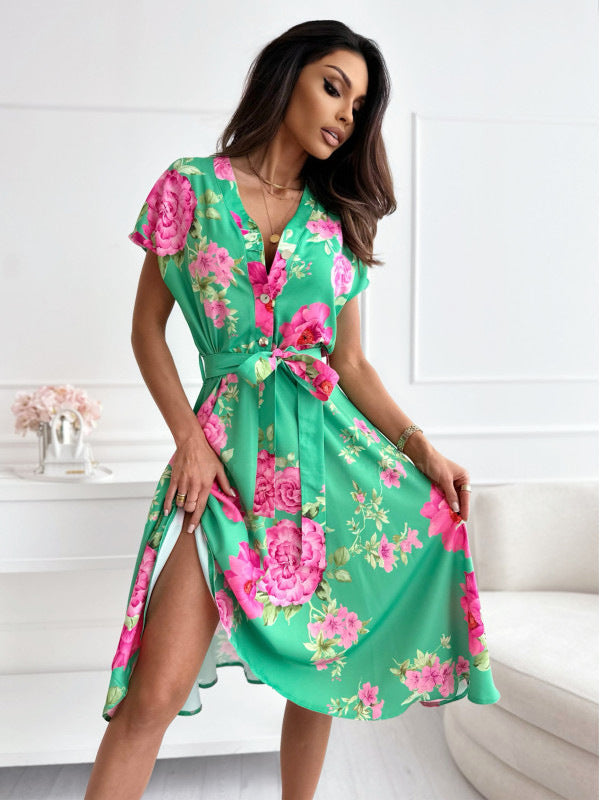 Floral print wrap dress for women with side slit Lune London