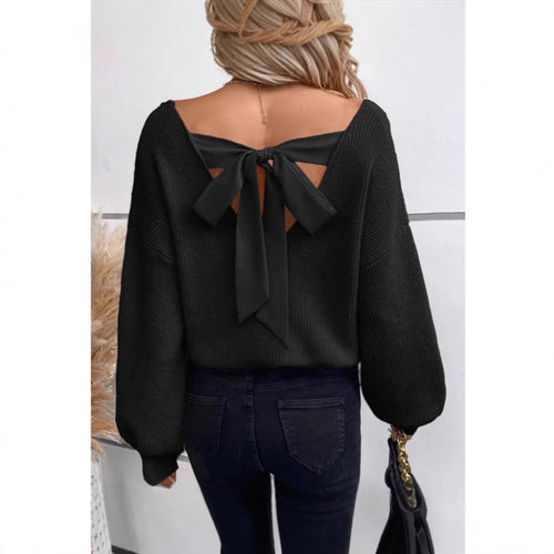Pull en tricot pour femmes avec un décolleté en V profond et un détail de nœud décoratif Chic & Stil