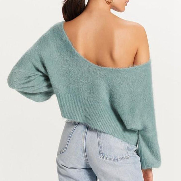 Women Off-Shoulder Sweater in soft Mohair blend with/bulky sleeves Lune London