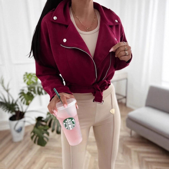 Ladies Casual Biker Style Transition Jacket with Waist Belt Lune London